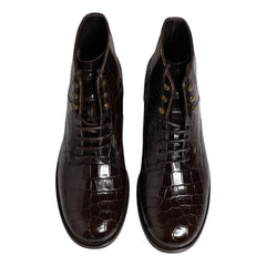 Dolce & Gabbana Dark Brown Leather Lace Up Short Boots Shoes