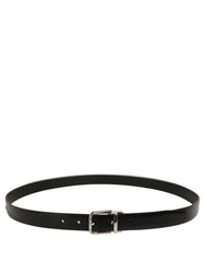 Dolce & Gabbana Black Leather Silver Tone Metal Buckle Belt