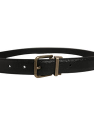 Dolce & Gabbana Men Black Calf Leather Gold Metal Buckle Belt