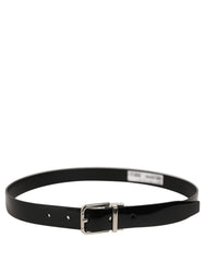 Dolce & Gabbana Black Classic Leather Silver Tone Buckle Belt