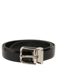 Dolce & Gabbana Black Classic Leather Silver Tone Buckle Belt