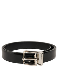 Dolce & Gabbana Black Classic Leather Silver Tone Buckle Belt