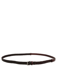 Dolce & Gabbana Dark Brown Woven Leather Metal Buckle Belt