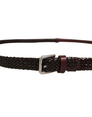Dolce & Gabbana Dark Brown Woven Leather Metal Buckle Belt