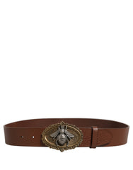 Dolce & Gabbana Brown Leather Bee Accent Metal Buckle Belt
