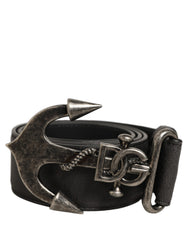 Dolce & Gabbana Black Leather Anchor Logo Metal Buckle Belt