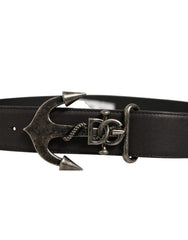 Dolce & Gabbana Black Leather Anchor Logo Metal Buckle Belt