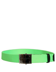 Dolce & Gabbana Green Canvas Logo Plaque Metal Buckle Belt