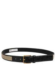 Dolce & Gabbana Beige Black Woven Leather Metal Buckle Belt
