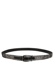 Dolce & Gabbana Silver Black Floral Jacquard Metal Buckle Belt