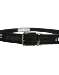 Dolce & Gabbana Black Fabric Leather Barcode Silver Buckle Belt