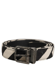 Dolce & Gabbana Black Ivory Silver Tone Metal Buckle Belt