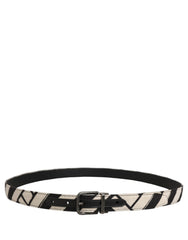 Dolce & Gabbana Black Ivory Silver Tone Metal Buckle Belt