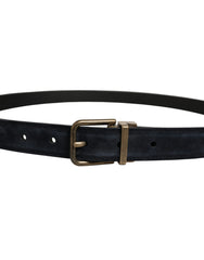 Dolce & Gabbana Men Black Leather Gold Tone Metal Buckle Belt