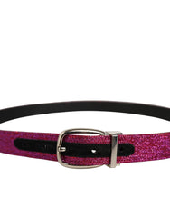 Dolce & Gabbana Men Fuchsia Glitter Silver Metal Buckle Belt