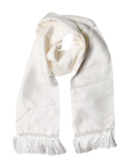 Dolce & Gabbana Men White Silk Fringed Edge Lace Stole Scarf