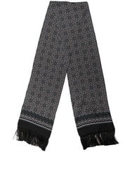 Dolce & Gabbana Black Silk Geometric Fringed Neck Shawl Scarf