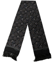 Dolce & Gabbana Black Silk Floral Paisley Fringed Shawl Scarf