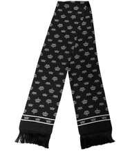 Dolce & Gabbana Black Silk Crown Fringed Neck Shawl Scarf