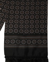 Dolce & Gabbana Black Silk Geometric Fringed Neck Shawl Scarf