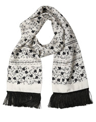 Dolce & Gabbana White Floral Silk Fringed Neck Shawl Scarf