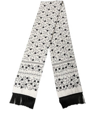 Dolce & Gabbana White Floral Silk Fringed Neck Shawl Scarf