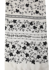Dolce & Gabbana White Floral Silk Fringed Neck Shawl Scarf