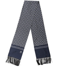 Dolce & Gabbana Men Navy Blue Geometric Dot Silk Fringed Neck Shawl Scarf