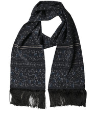 Dolce & Gabbana Blue Floral Silk Fringed Neck Shaw Scarf