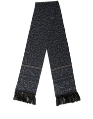 Dolce & Gabbana Blue Floral Silk Fringed Neck Shaw Scarf