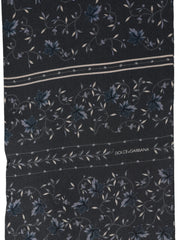 Dolce & Gabbana Blue Floral Silk Fringed Neck Shaw Scarf