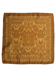 Dolce & Gabbana Brown Silk Damask Pocket Square Foulard Scarf