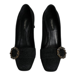 Dolce & Gabbana Black Brocade Crystals Heels Pumps Shoes