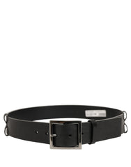 Dolce & Gabbana Black Leather Silver Tone Square Buckle Belt
