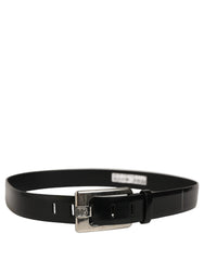 Dolce & Gabbana Black Leather Silver Tone Metal Buckle Belt