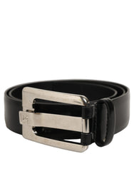 Dolce & Gabbana Black Leather Silver Tone Metal Buckle Belt