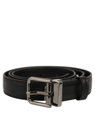 Dolce & Gabbana Black Leather Silver Tone Metal Buckle Belt