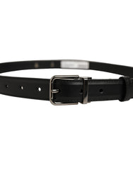 Dolce & Gabbana Black Leather Silver Tone Metal Buckle Belt