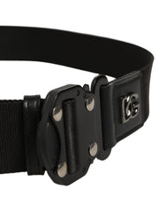 Dolce & Gabbana Men Black Fabric Strap Logo Metal Buckle Belt