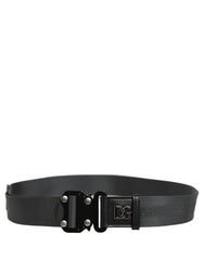 Dolce & Gabbana Men Gray Fabric Strap Logo Metal Buckle Belt