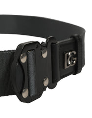 Dolce & Gabbana Men Gray Fabric Strap Logo Metal Buckle Belt
