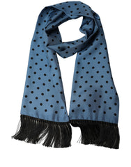 Dolce & Gabbana Blue Polka Dot Silk Fringed Lace Stole Scarf