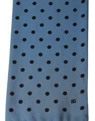 Dolce & Gabbana Blue Polka Dot Silk Fringed Lace Stole Scarf