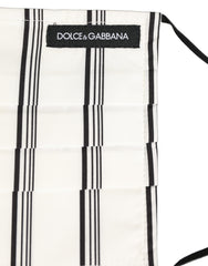 Dolce & Gabbana White Black Pinstripe Pleated Elastic Ear Strap Face Mask