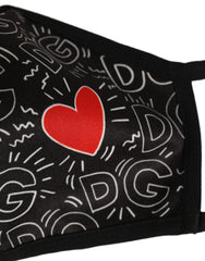 Dolce & Gabbana Black Heart DG Logo Monogram Elastic Ear Strap Face Mask