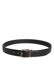 Dolce & Gabbana Black Grained Leather Gold Metal Buckle Belt