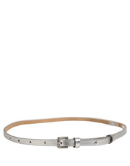 Dolce & Gabbana Metallic Silver Leather Square Buckle Belt
