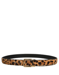 Dolce & Gabbana Brown Leopard Calf Hair Gold Tone Buckle Belt