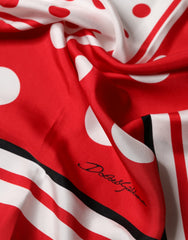 Dolce & Gabbana Red Polka Dot Print Silk Square Foulard Scarf