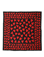Dolce & Gabbana Black Red Silk Hearts Square Foulard Scarf
